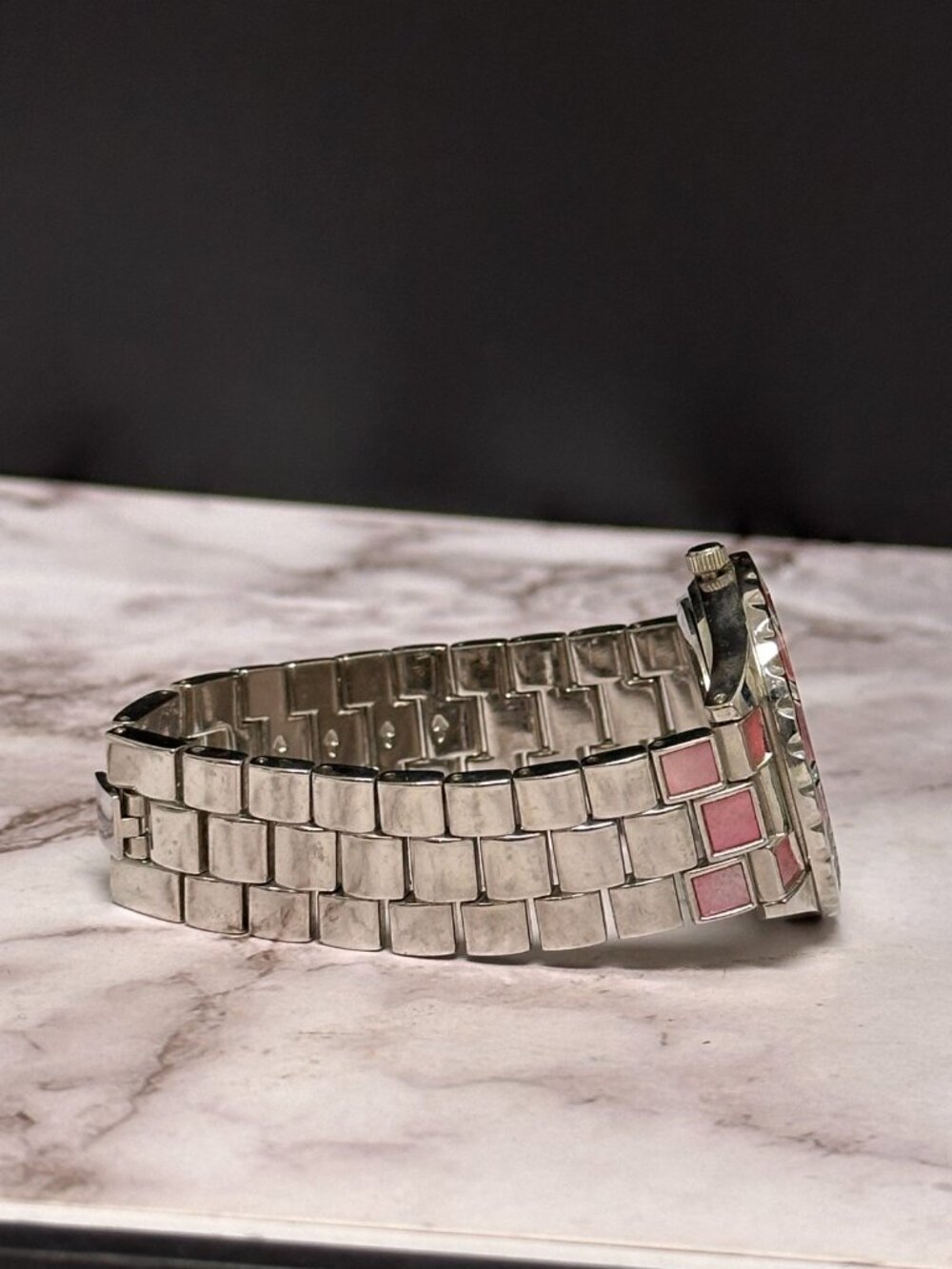 3/$30 Hello Kitty Watch Women Silver Tone Pink Shell Inlays 36MM 7.25" - Picture 9 of 13